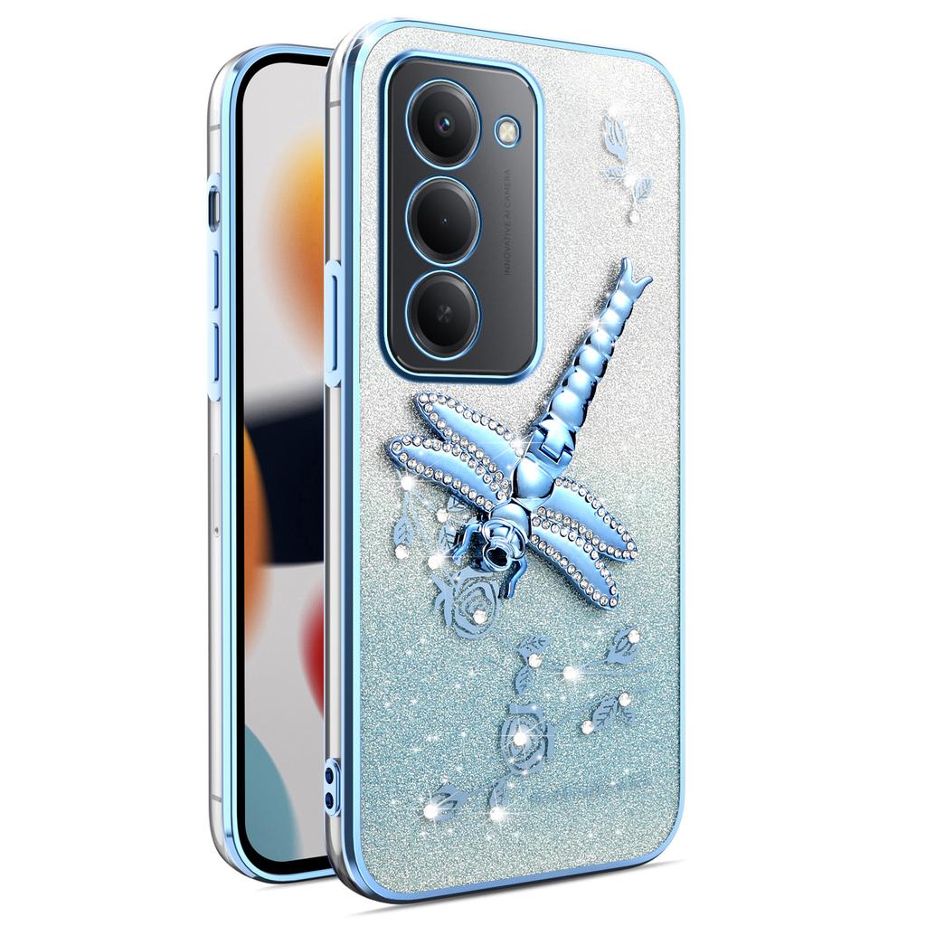 Pro Xiaomi Redmi 15 4G (EU) (171 mm) Pouzdro Dragonfly Stojánek TPU Květiny Třpytivé Pouzdro na Telefon
