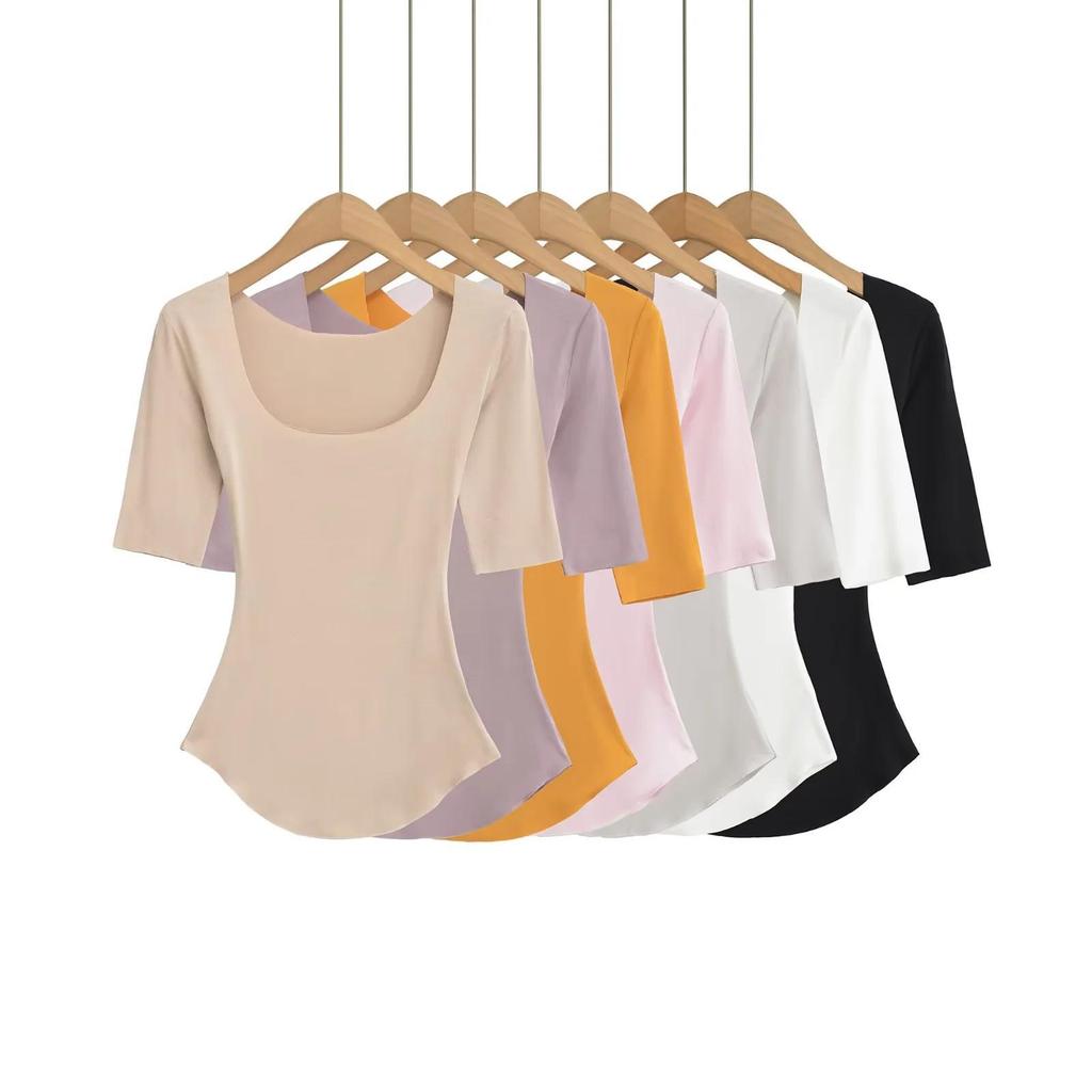 2026 Spring/Summer Women's Off-the-Shoulder Square Neck Mid-Sleeve Top