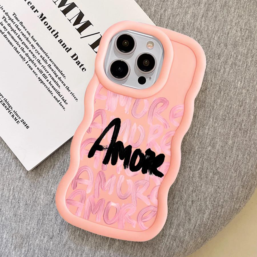 Amore-Love Pink Letter Case for iPhone 12 15 Plus 11 8 16 Pro Max XR 13 17 Air 14 Soft Phone Cover