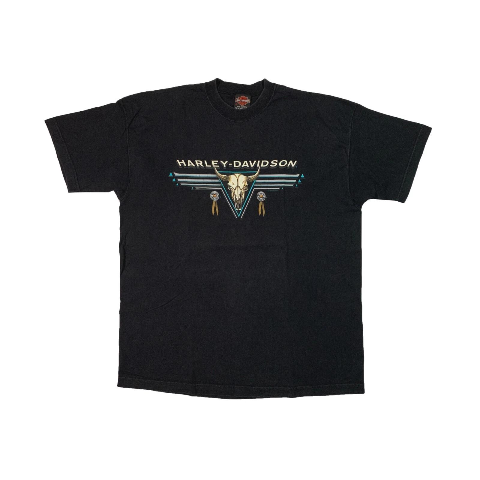 

Vintage Harley Davidson T-shirt Bull Skull Big Logo Black Tee XL 2XL