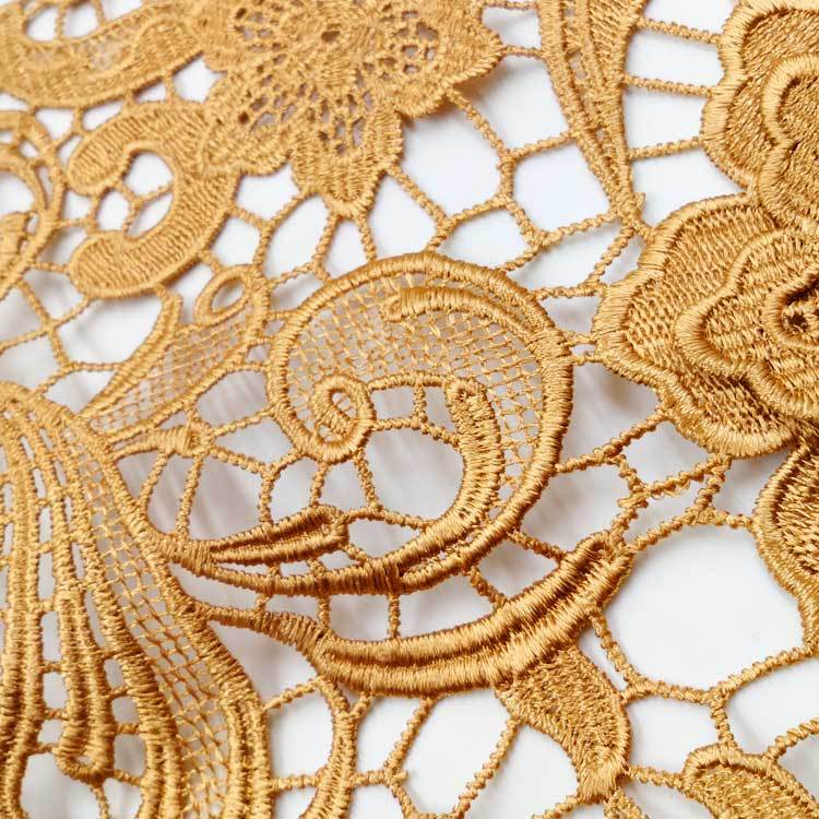 Water-Soluble Lace Fabric, Polyester Silk Embroidery Full, Heavy Industry Ordering, Gold, Cashew Pattern Embroidery Cloth