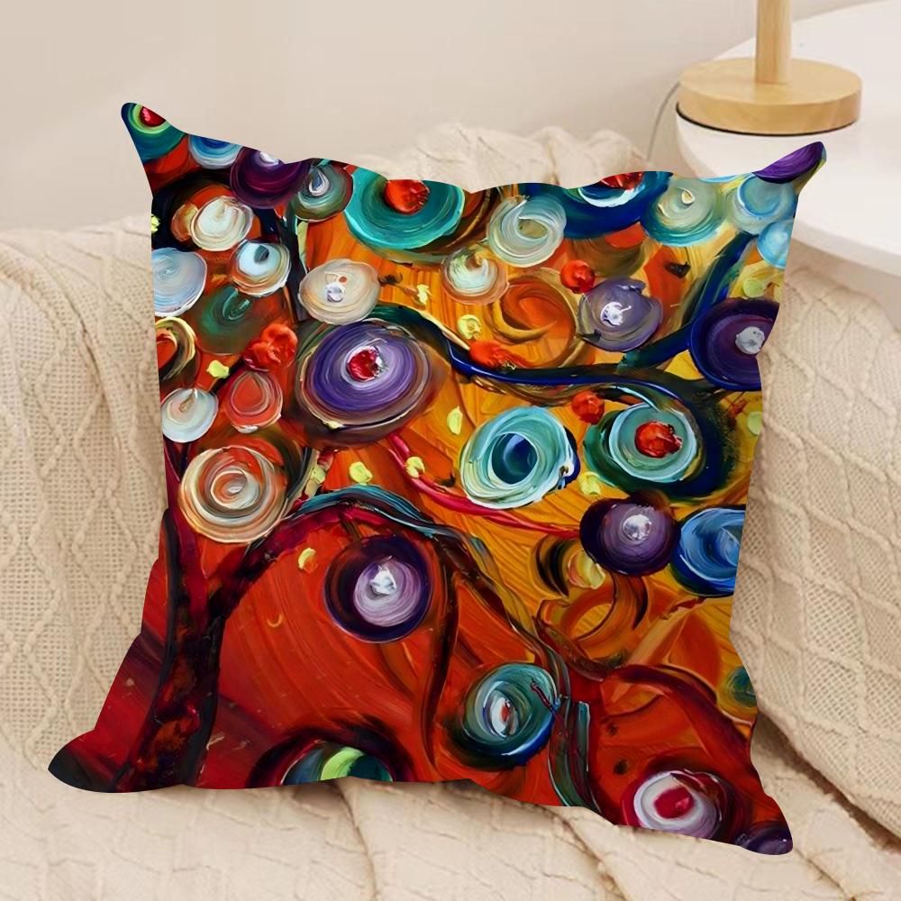 Colored Tree Cushion Cover Silky Short Plush Double-Sided Printed Pillow Case for Sofa All Seasons Home Decor Gift