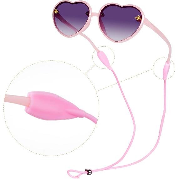 obmwang 2 PCS Kids Heart Shaped Sunglasses Cute Bee Glasses with Strap for Girls Boys Age 3-10 UV400 Protection Outdoor Beach