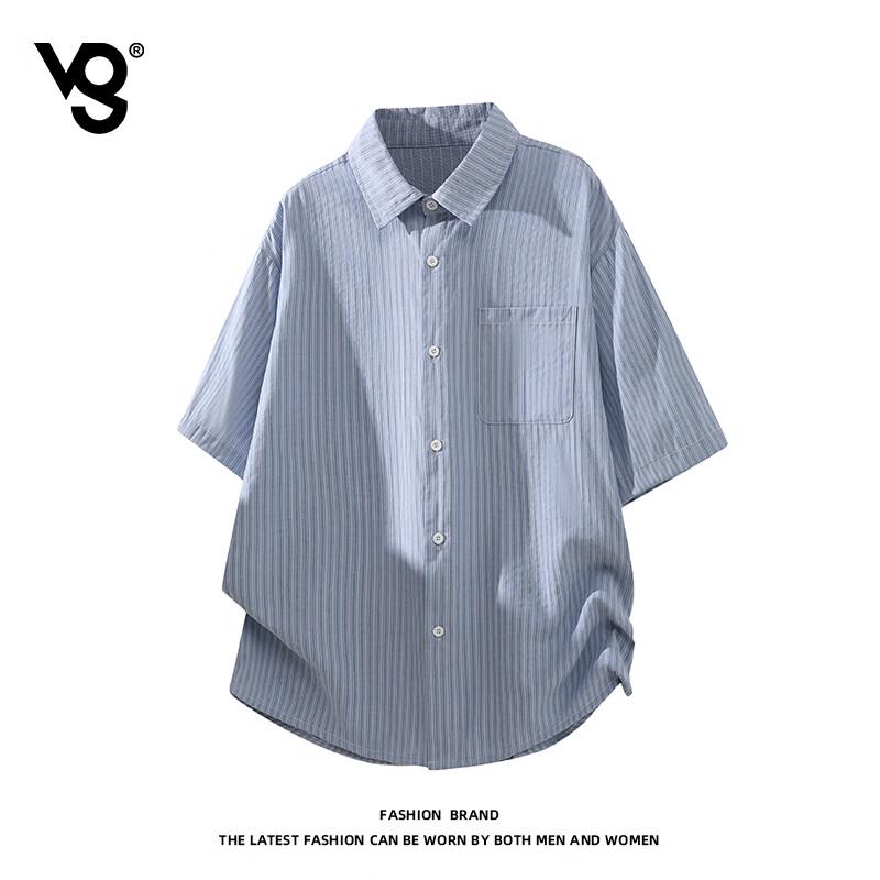 VUUG Men s Striped Short-Sleeve Casual Shirt M