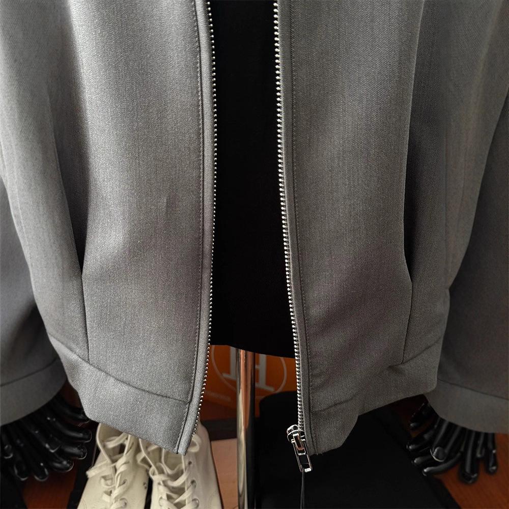 American Retro Gray Padded Shoulder Men's Boxy Baseball Jacket - Autumn Executive Style