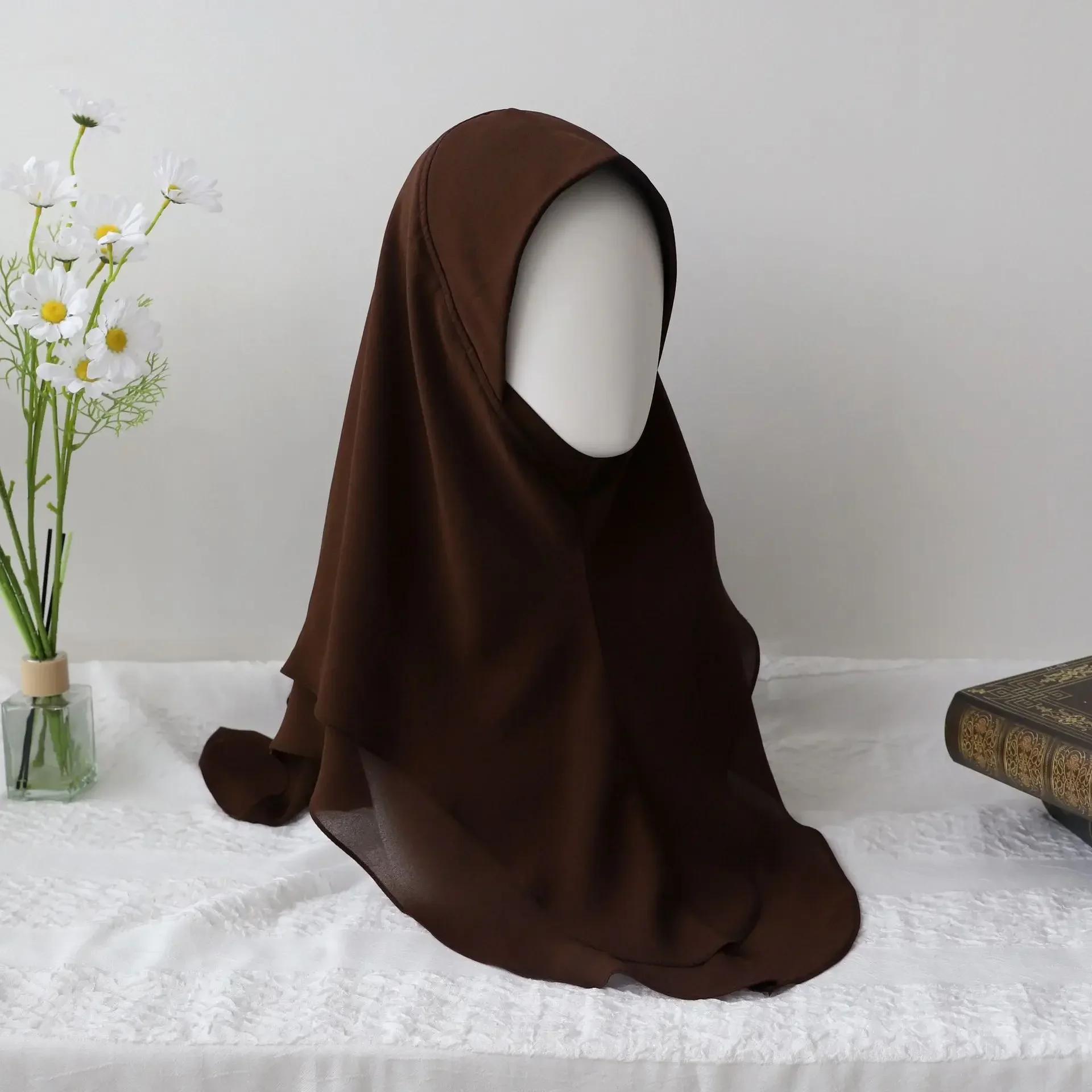 

Chiffon Hijab Jersey Hijabs for Women Turban Malay Pullover Headgear Double Layer Solid Color Headscarf Bonnet Hijab Turbante