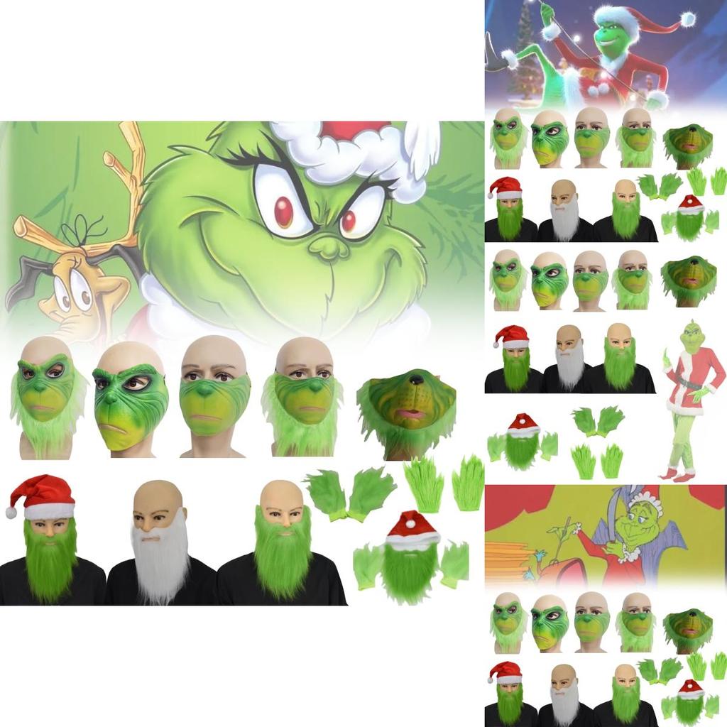 Grinch Half Face Mask With Green Hair And Whimsical Design For Christmas Celebrations