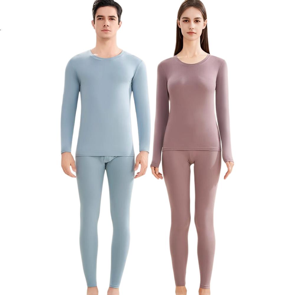 LangSha Women's Thermal Underwear Set Autumn Top and Bottom Antibacterial Mite-Resistant Thin Round Neck Base Layer Thermal Wear