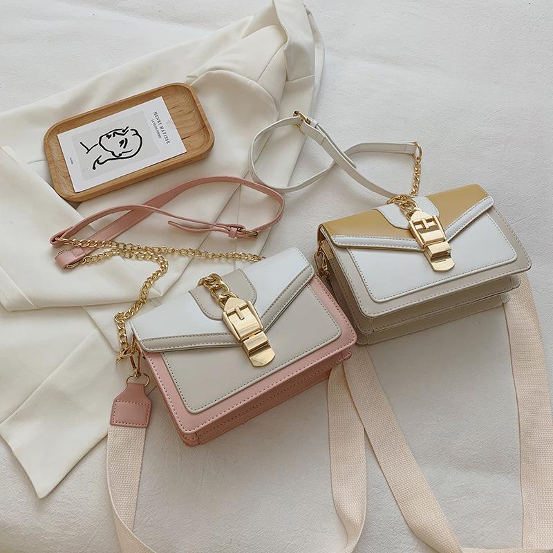 Women Contrast Color Leather Handbag Fashion Simple Shoulder Messenger Bag Ladies Cross Body Bag