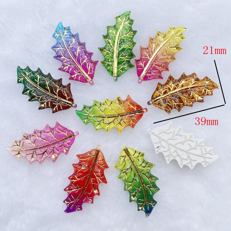 18pcs 21*39mm resin acrylic 1holes Christmas leaf decorative handicraft wedding festival jewelry Rhinestone  Embellishment