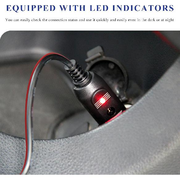 Fused Cigarette Lighter Male Plug, 12V 15A Car Cigarette Lighter Socket Cord with Leads & LED Light, 16AWG Fused Cigar Male Plug Connector DC Battery