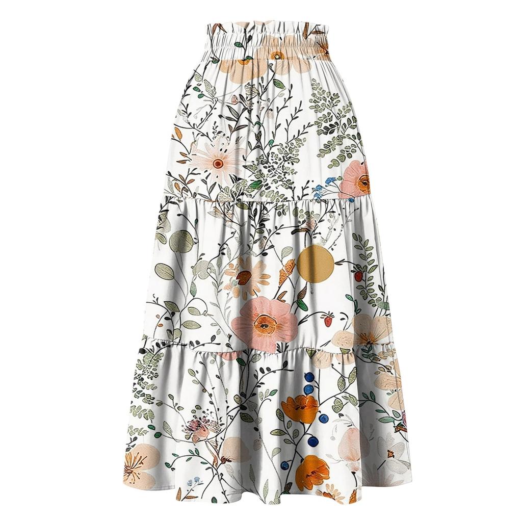 Gonna Maxi da Donna Coulisse Vita Alta Estiva Gonne Lunghe Leggere a Balze Fluide Floreali Plissettate