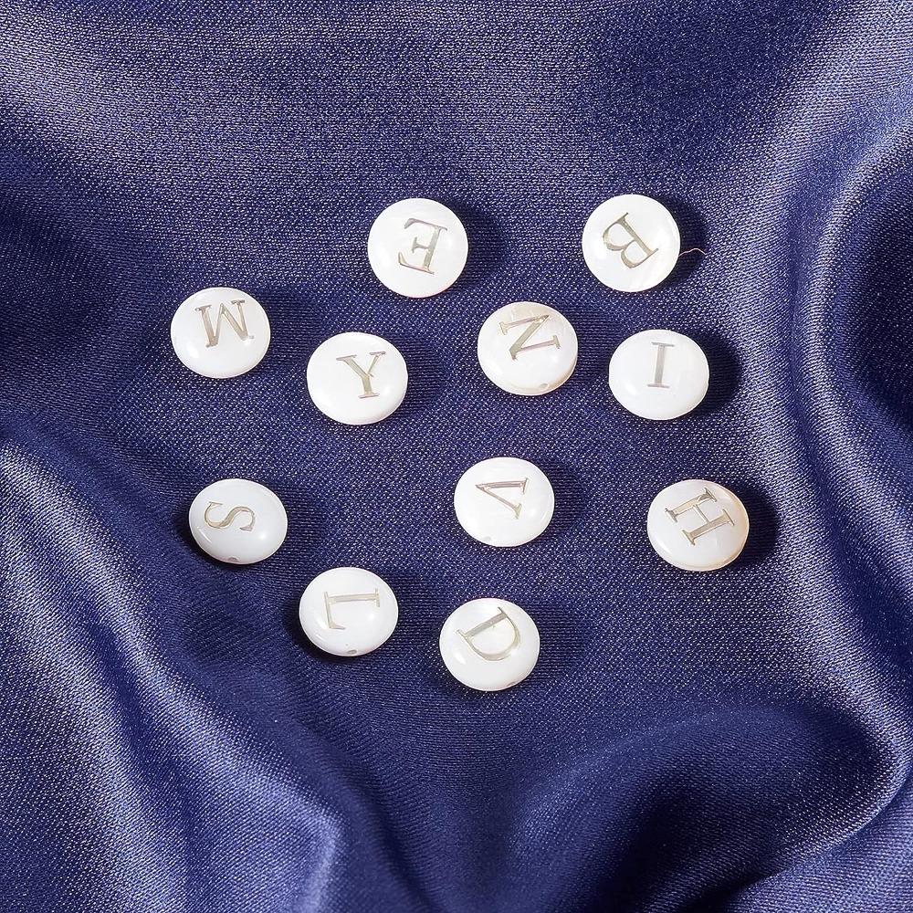 52 Pcs Round Alphabet Loose Beads White A-Z Letter Beads Charm for Bracelets