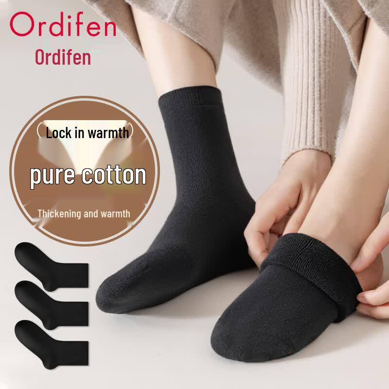 Audifen Women s Thick Cotton Mid-Tube Socks (3 Pairs) One Size