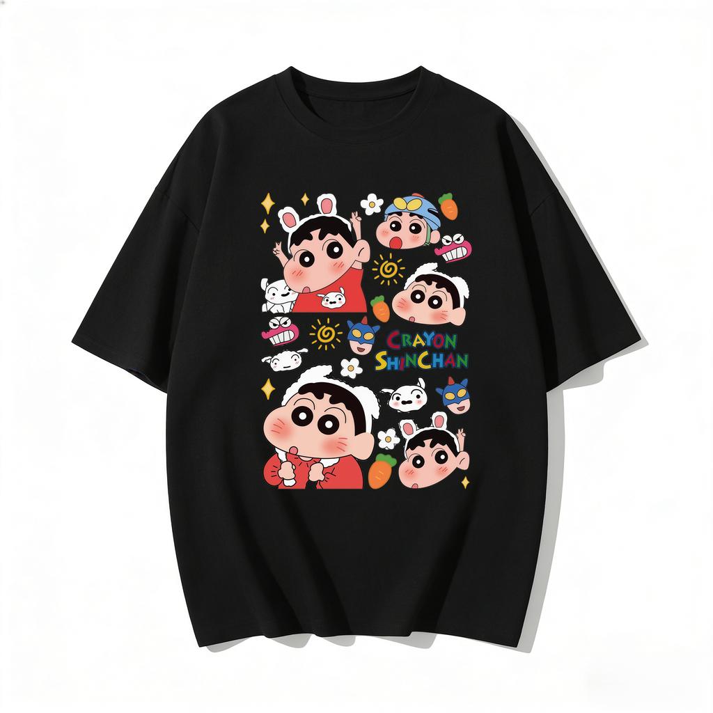Crayon Shinchan Cute Cartoon T Shirt Unisex Women Kids Family Matching Tee Summer Casual Short Sleeve Cotton Top Fashion Streetwear