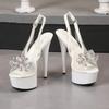 Fashion 2025 new rhinestone fishmouth shoes nightclub stiletto heels 13CM car model sandals women's catwalk steel pipe