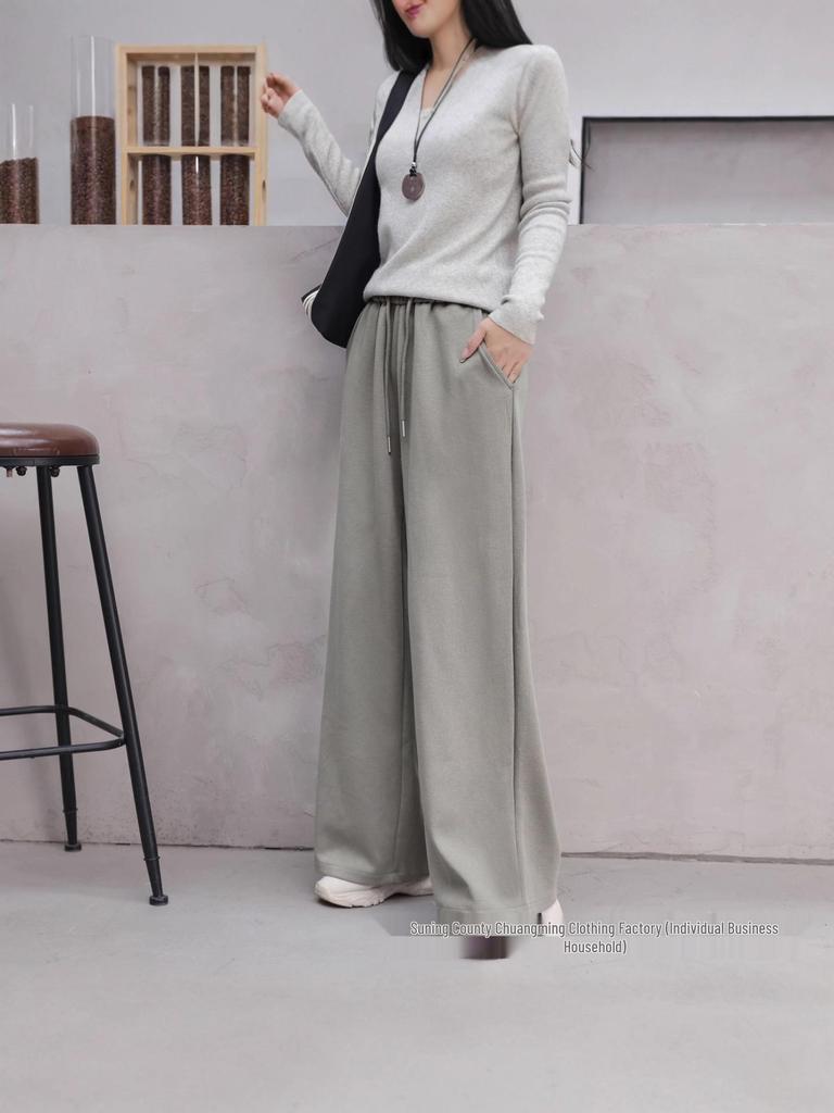 Women's High-Waisted Red Wide-Leg Pants - Slimming, Solid Color, Loose, Casual Fit for Spring & Autumn