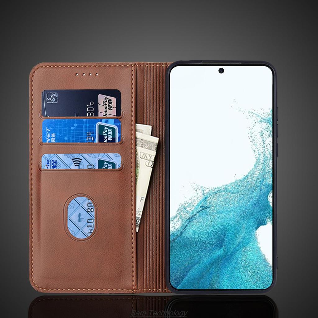 Magnetische Anziehungskraft Ledertasche für Samsung Galaxy S22 5G 6,1" Holster Flip Cover Case Brieftasche Handytaschen Fundas Coque