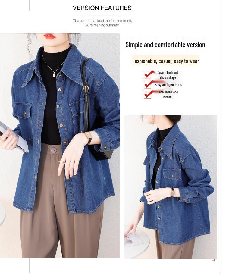 Dam Höst 2025 Retro Tvättad Denimjacka: Koreanskt inspirerad lös långärmad skjorta i Hongkongstil