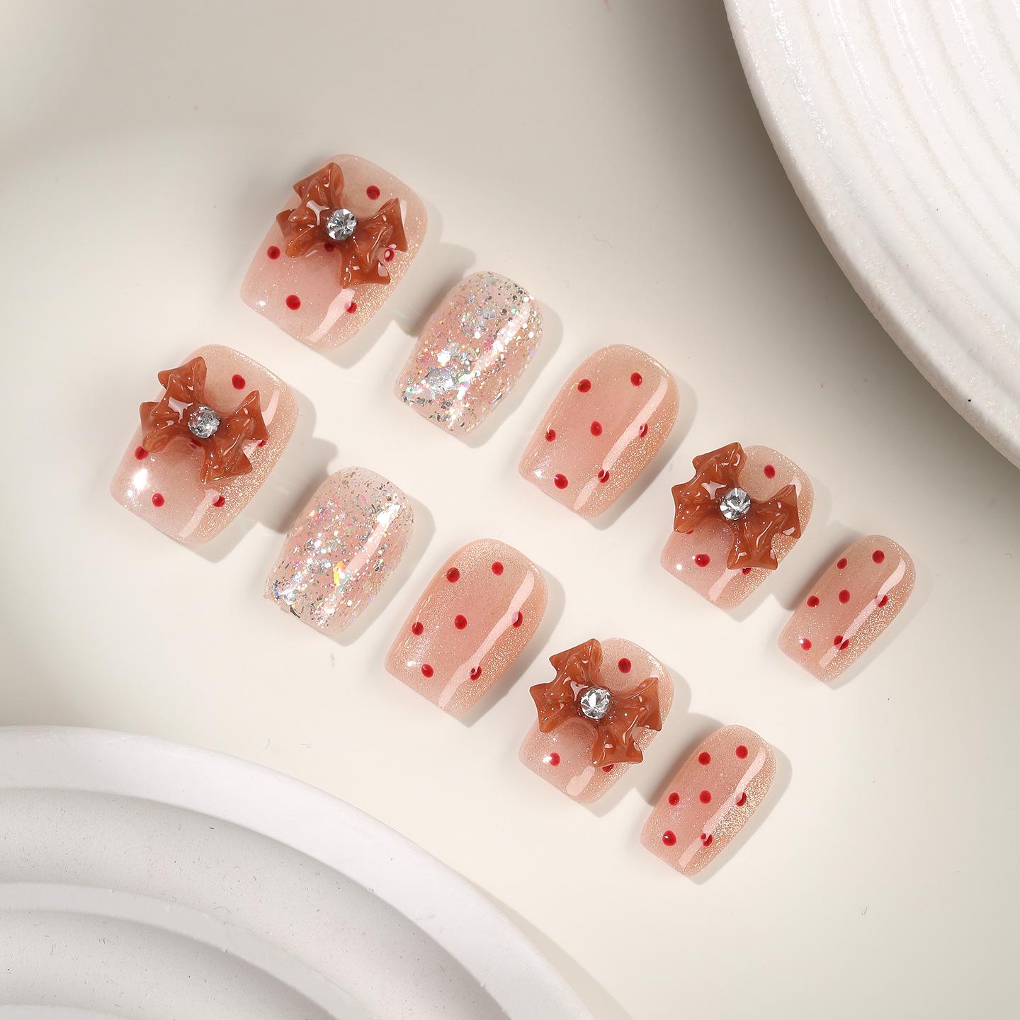 Zhuoshimei Cat Eye Polka Dot Bowknot Detachable Press-On Nail Tips XS - Sister Pack