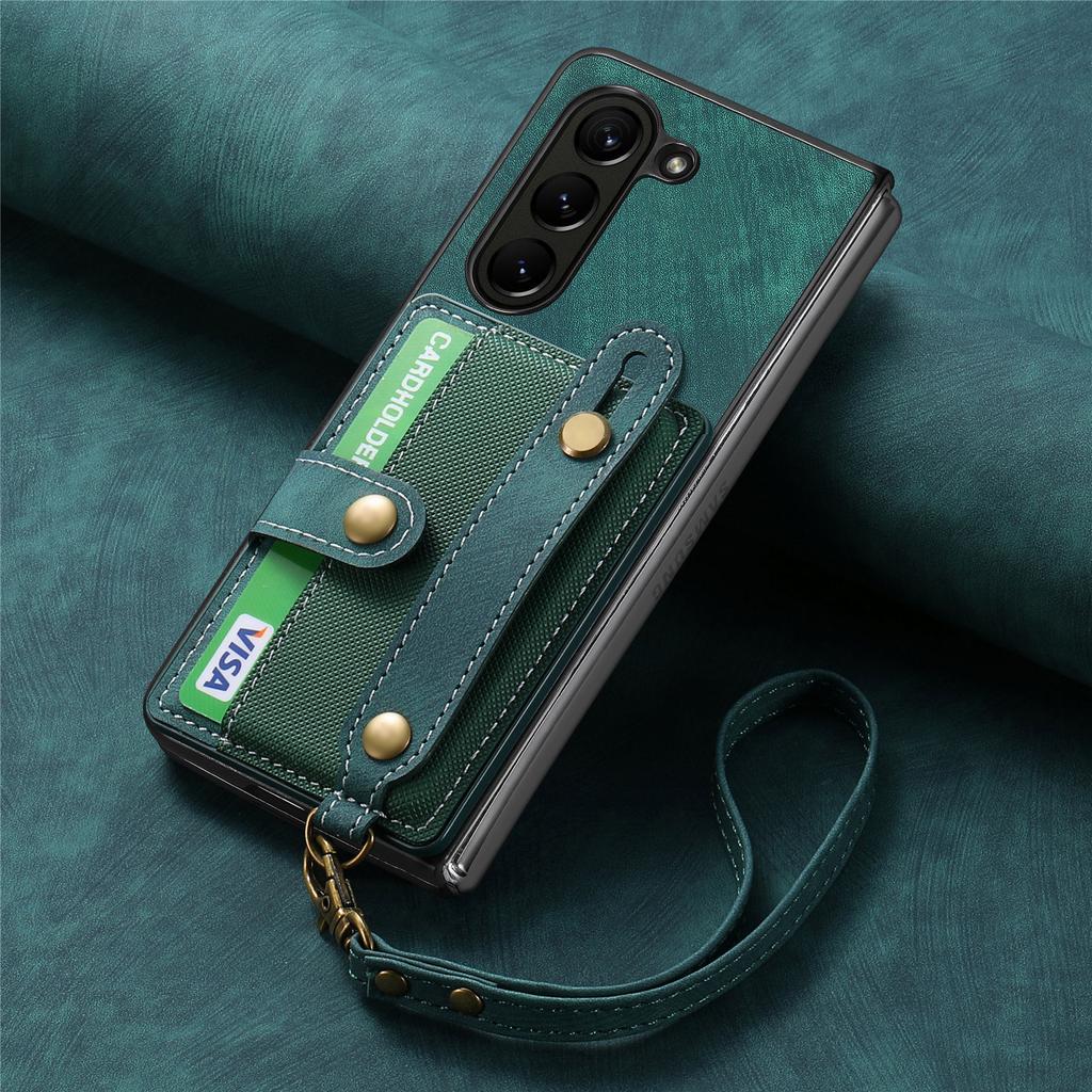 PU Leather Phone Case for Samsung Galaxy Z Fold 7 6 5 4 3 Zfold7 Zfold6 Card Storage Wallet Protective Cover with Lanyard XL003