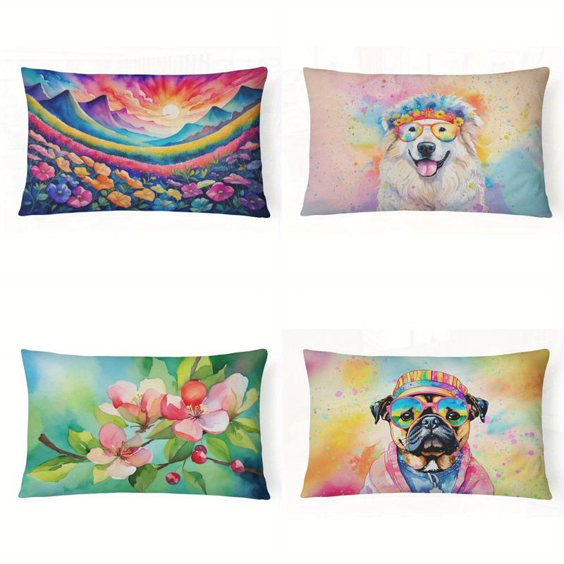 Sunset Floral Mountain Lumbar Pillow Cover Suitable For Sofa Bedroom Car Pillow Cover Cushion Rectangular Back Cushion