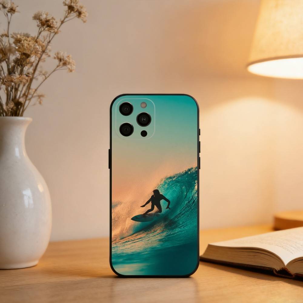 S-Surf Beach Rips C-Curls Phone Case For iPhone 17,16,15,14,13,12,11 Plus,Pro Max,XS,Soft Silicone Black Cover