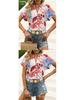 Women's Colorful Floral Print V-Neck Short-Sleeve Top - Summer Fashion