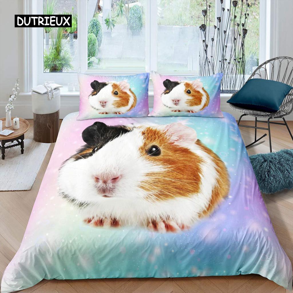 Marsvin Påslakanset Sött Marsvinsmönster Sängklädesset Djur Täcke Överdrag för Pojkar Flickor Trädgård Natur Polyester Sängklädesset