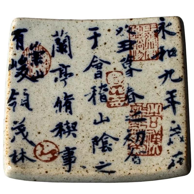 

Hand Painted Ceramic Coaster Square Pottery Coasters Tea Drinkware Mat Aesthetic Cup Holders Drink Stand Home Gongfu Teaware