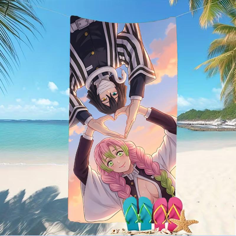 Beach Towel with Nezuko Demon Slayer Kanroji Mitsuri Pattern - soft,absorbent,machine washable Lightweight&Modern,swimming,Travel Essentials