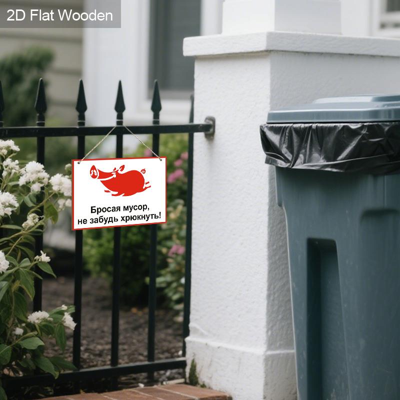 2pcs Russian No Littering Wooden Warning Signs - Rectangle Hanging Ornament for Front Door, Wall, Store Decor - Ideal Gift for Friend & Family