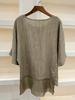 Women's Linen Blend Patchwork Mid-Sleeve Batwing Top with Irregular Hem
