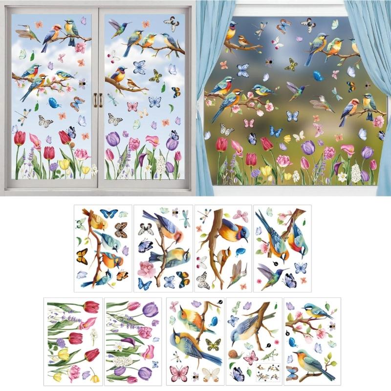 Spring Window Clings Stickers Spring Flower Bird Double Side Window Decals Spring Schools Home Offices Party Supplies