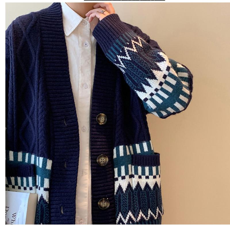 Jaro a podzim Nový trendy všestranný svetr Pánský zesílený volný denní jednoduchý ležérní barevný blok kardiganová bunda Pánská M-2XL