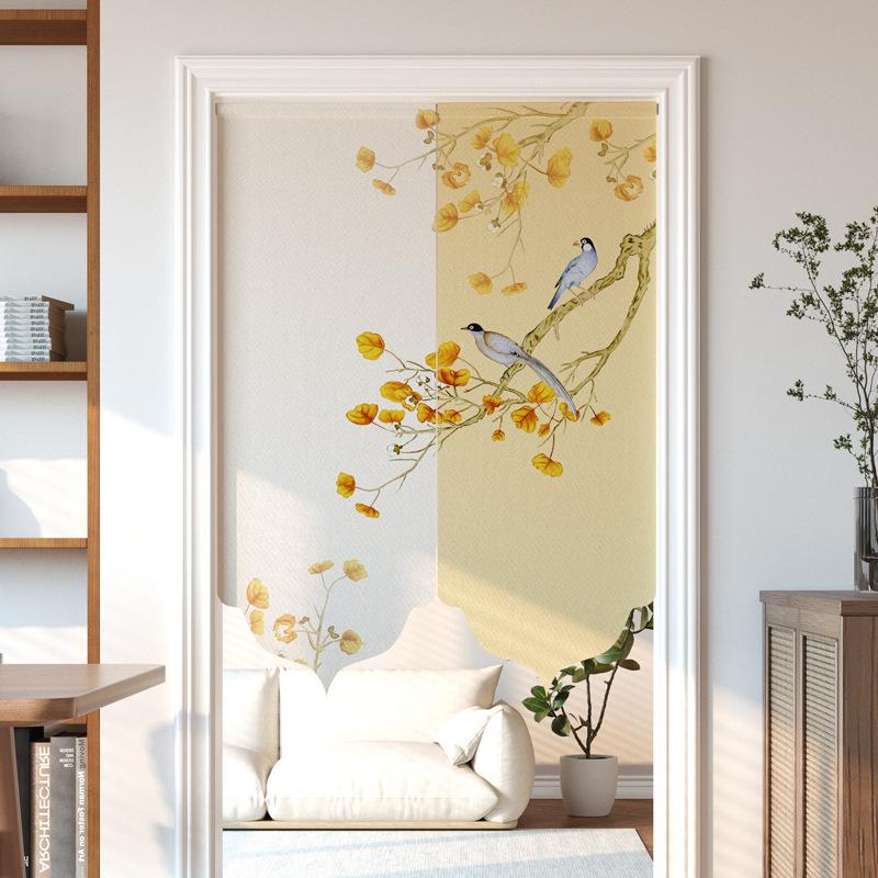 Chinese Style Imitation Linen Door Curtain Retro Art Painting Doorway Living Room Partition Drape Kitchen Hanging Half-Curtain