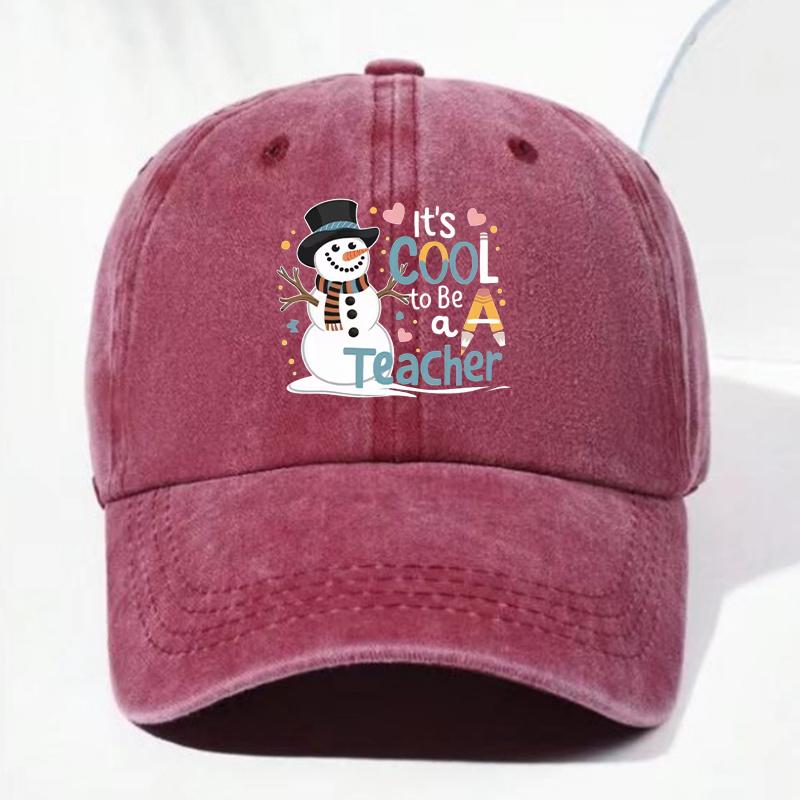 

Its Cool To Be A Teacher Snowman Baseball Cap Adjustable Polyester Casual Sun Protection Baseball Hat One Size