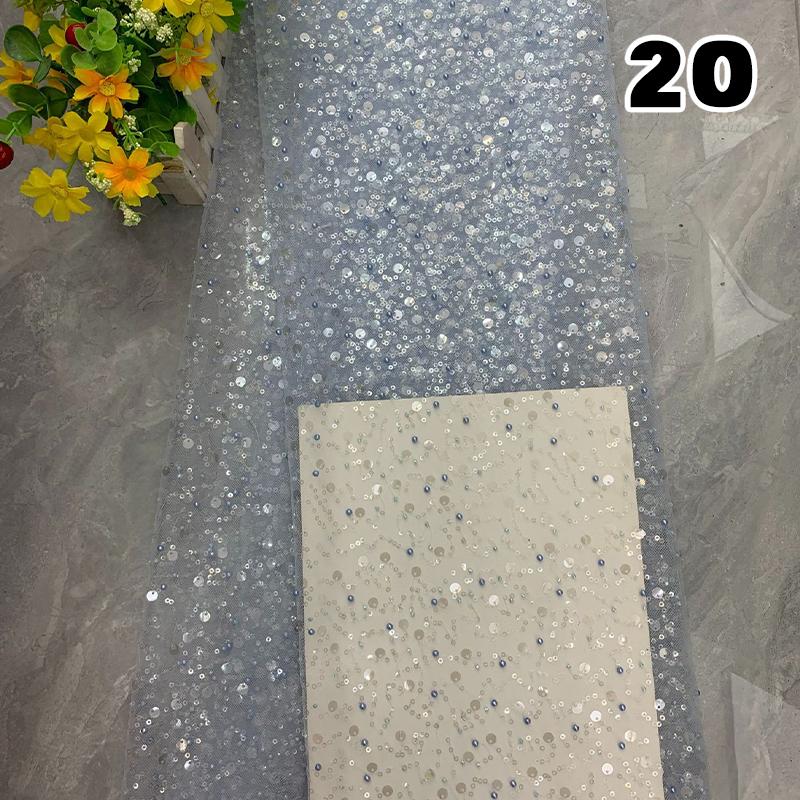 1 Yard Luxury African Heavy Bead Lace Sequins Fabric For Diy Sewing Wedding Party Dress Sparkly Transparent Tulle Lace Fabric