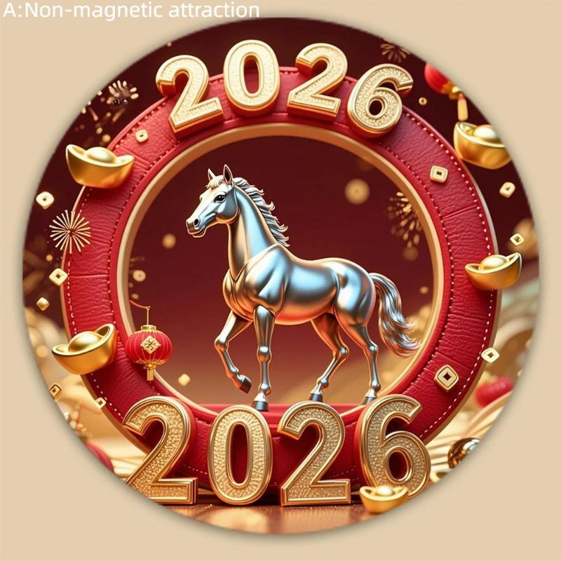 

Fridge Magnet - Happy New Year 2026 Spring Festival Decor With Red Envelope Horse And Lantern Sturdy Kitchen Home Decor