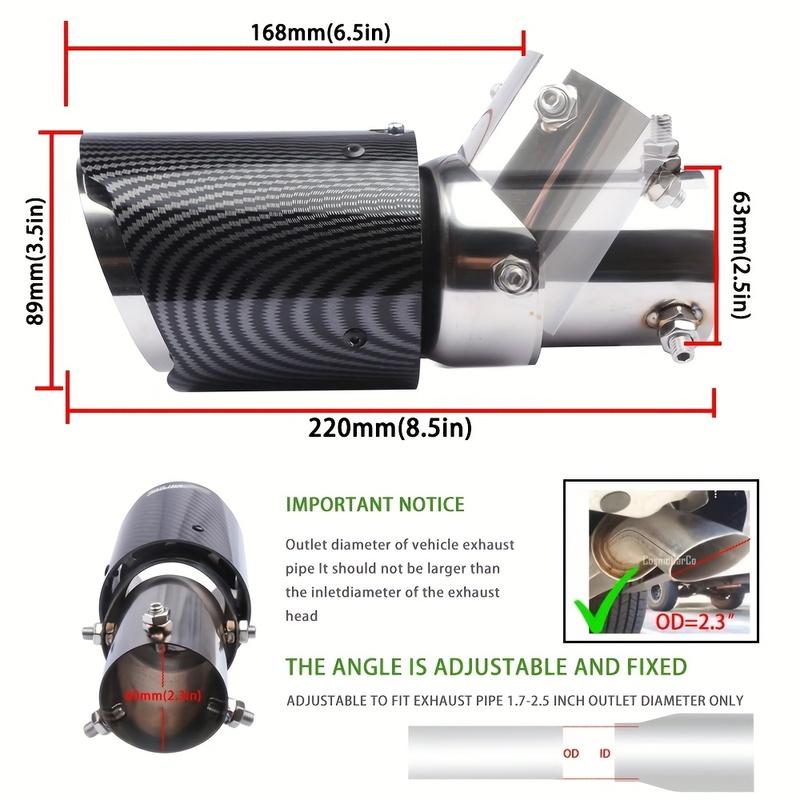 Auto-Modifikation Kohlefaser-Endrohr, 63-89mm Edelstahl-Endrohr, verstellbarer Winkel ABS-Kunststoffgehäuse-Endrohr