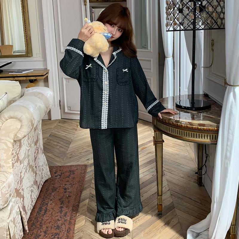 New Cotton Double-layer Yarn Pajamas Women's Spring and Autumn Large-size Cartoon Printing Loose Fashion Long-sleeved Loungewear Set