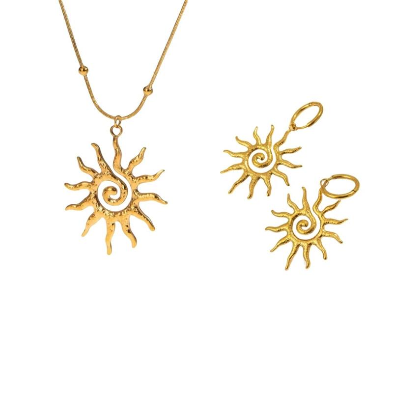 Fashion Vintage Chic Sun Pendant Necklace for Women Stainless Steel Earrings Statement Golden Fashion Jewlery Accessories Gifts