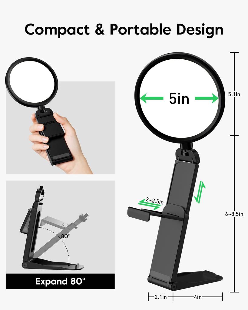 LitONES Compact Handheld Ring Light with Ideal for Computer Actress Monitor CRI High 50 Color Remote Work Tabletop Reading Tripod USB Ideal for Online