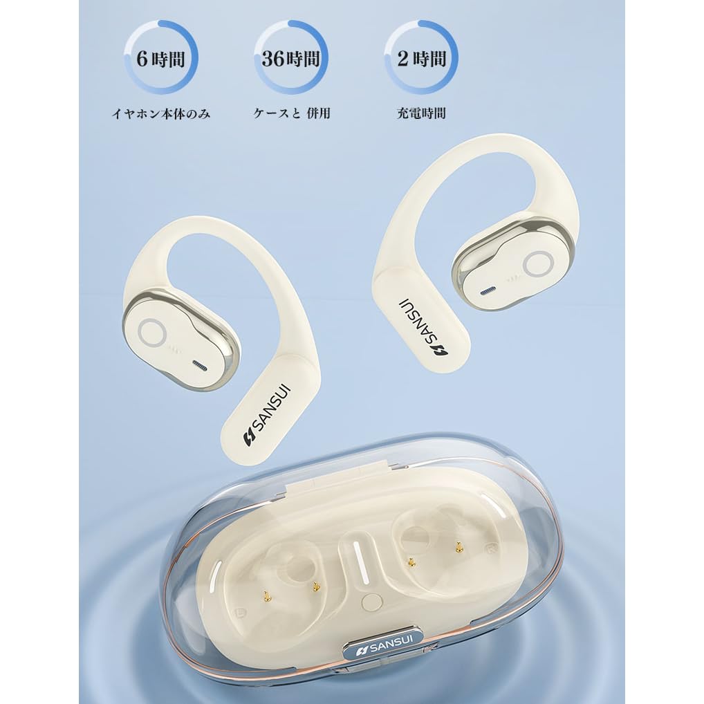 SANSUI Wireless Bluetooth Bluetooth Noise Automatic No Ear Fast Compact and Perfect for and Gaming Earphones, V5.4 Cancelling, Pairing, Blocking,