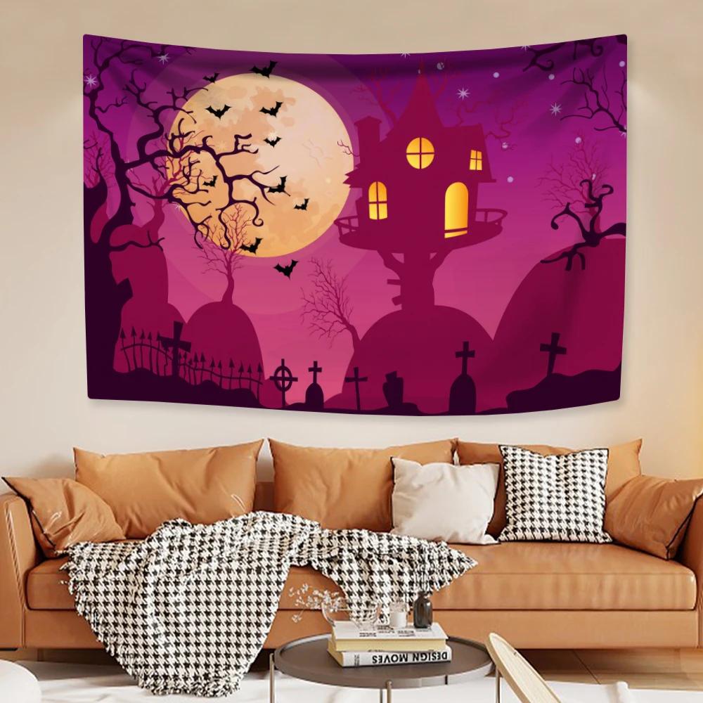 Cute Halloween Tapestry Pink Skull Pumpkin Home Decor Aesthetics Festivals Gift Living Room Party Backdround Cloth Sofa Blanket 74x94cm(29x37in)