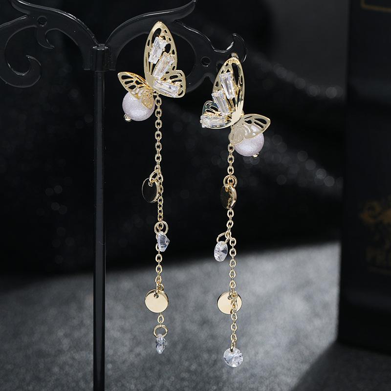 Korean Niche Design Temperament Socialite Crystal Earrings Women's High-end Sense Retro Fringed Long Earrings Trendy Earrings