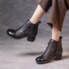 Leather cool boots women's spring and summer retro literary thick heel round head hollow round head short boots new mother sandals