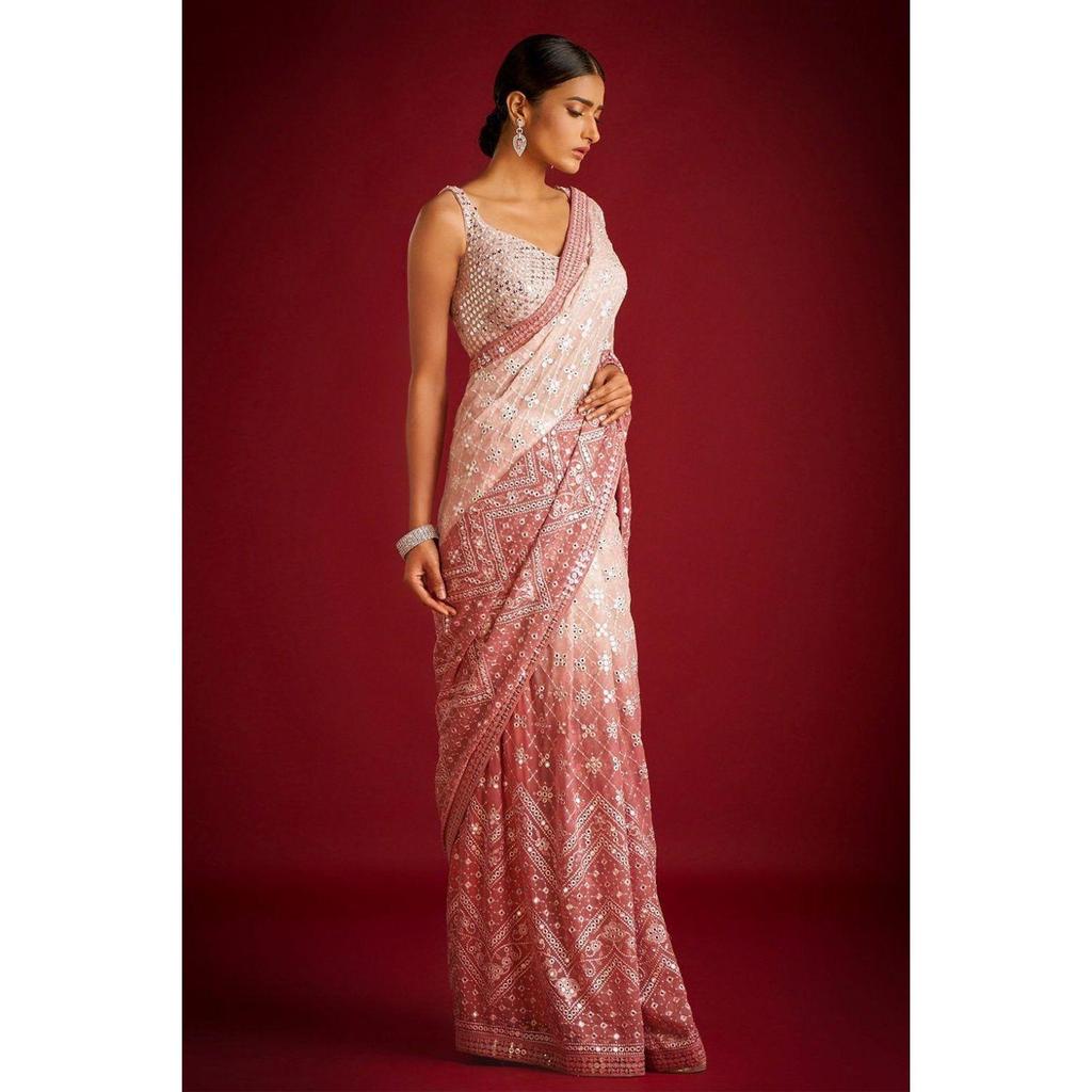 Luxury Partywear Embroidery Work Saree – Heavy Designer Sequence Glow Edition