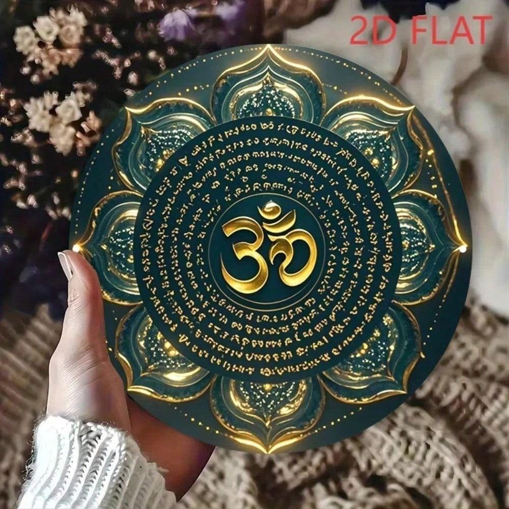 Metal Wall Art Mandala Om Turquoise Gold Spiritual Symbol Yoga Studio Decor