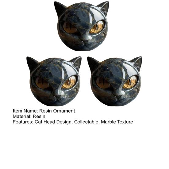 Black Cat Stone Figurine Resin Cat Head Healing Stone Marble Texture Cat Stone Keepsake Gift for Cat Lovers Women Men